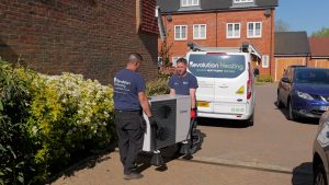 Modern home heat pump installation